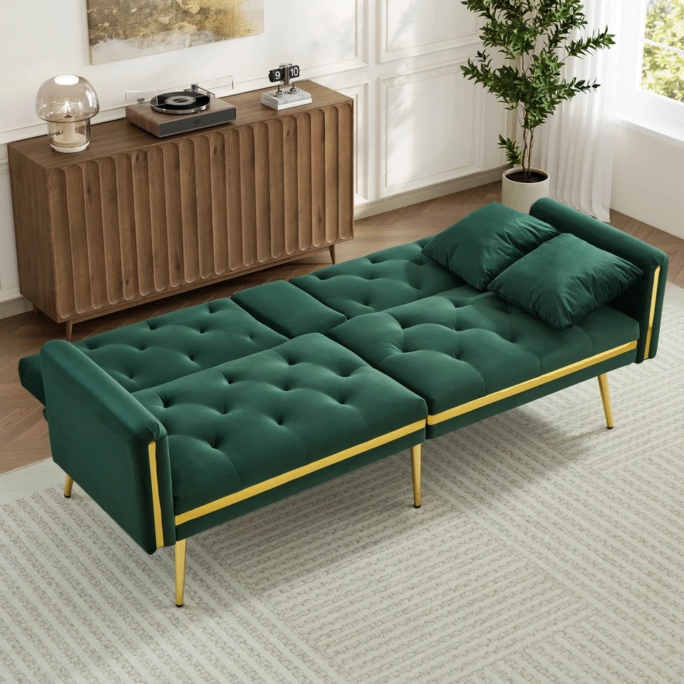Convertible Sofa Bed 2 Seater Click Clack Sofa Settee Couch Living Room Green - Image 3 of 4