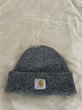 Carhartt Hat Mens One Size Gray Cuffed Beanie Cap Knit Logo Workwear Outdoors