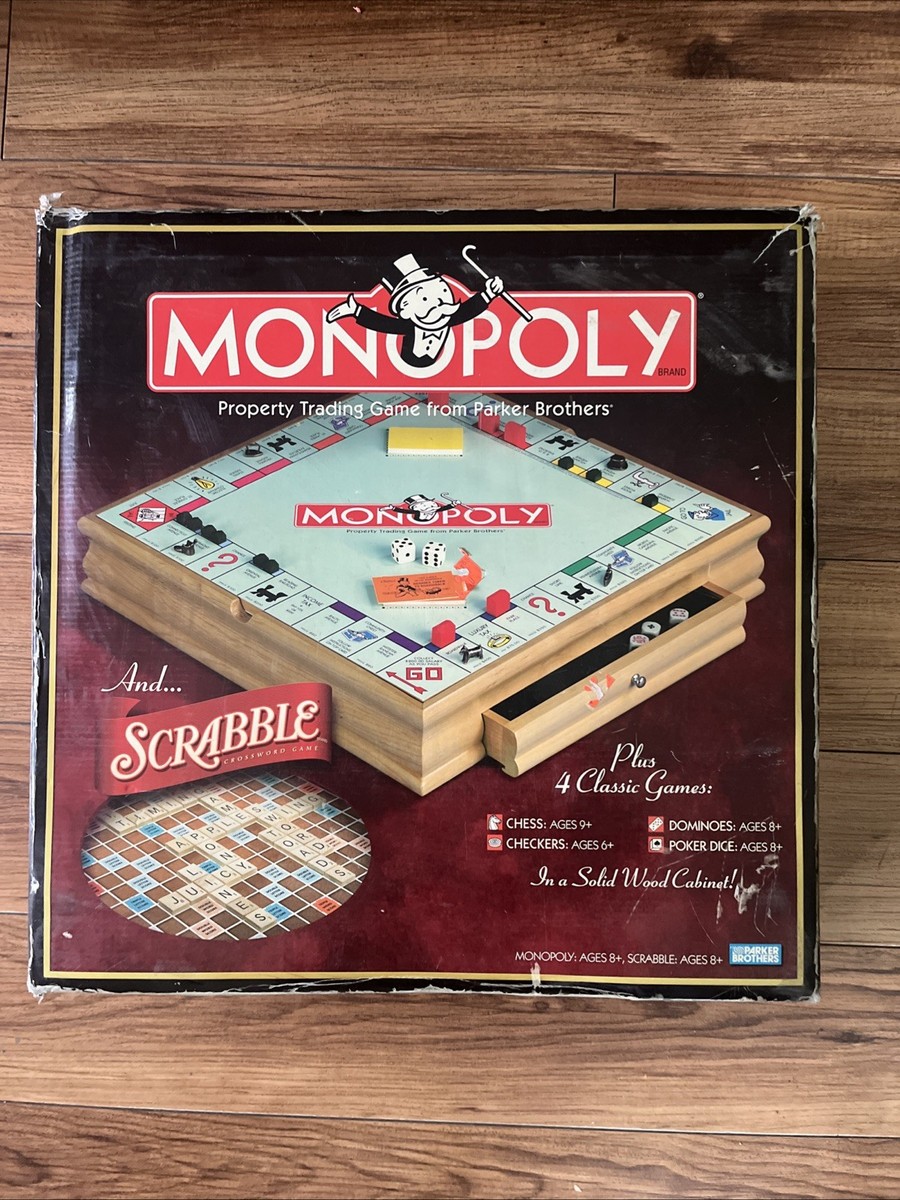 Vintage 2007 Monopoly, Scrabble & 4 Classic Games Solid Wood