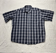 Gotcha Mens 2XL XXL Shirt Blue Plaid Pearl Snap Short Sleeve Cowboy