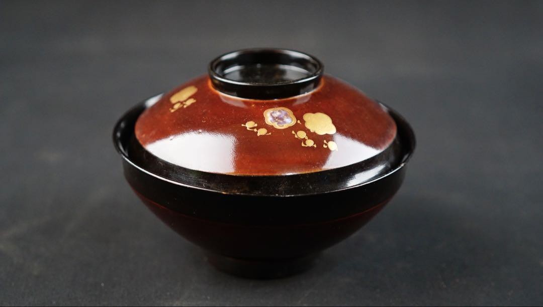 Japanese Lacquer Soup Bowls Set of 10 with Raden Maki-e and Plum