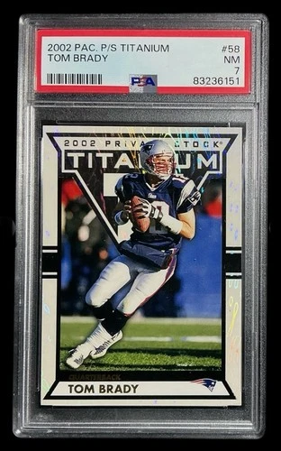 2002 pacific private stock #58 tom brady; titanium SP flamethrower PSA 7