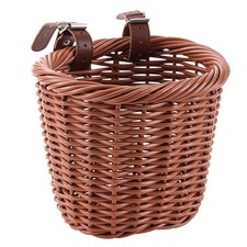 Reinforced Brown Wicker Kids Bike Front Handlebar Bicycle Basket for Boys Girls