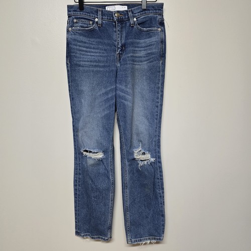 AYR Yes Yes Yes High Rise Cropped Jeans in Distressed Blue Denim Größe 27 Taille - Bild 1 von 9