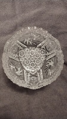 Vintage  Clear Iridescent Carnival Glass Bowl LE Smith comet in the stars