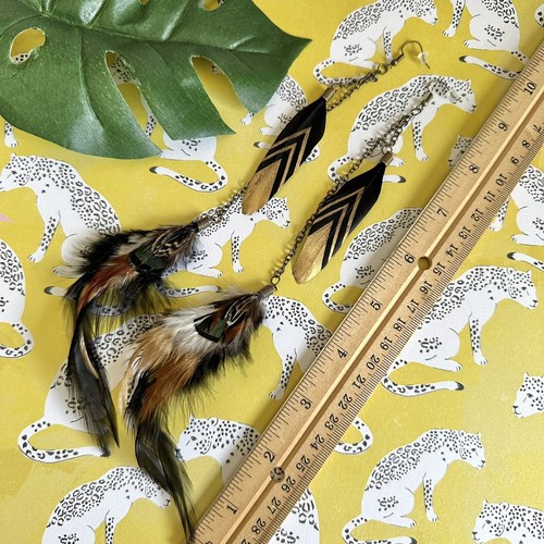 Extra Long Feather Dangle Earrings Tassel Natural Bohemian Jewelry Gift Boho NEW - Picture 9 of 9