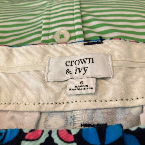 Crown & Ivy Shorts Womens Sz 6 Blue Pink Floral Medallion Cotton Chino Stretch - Picture 6 of 11