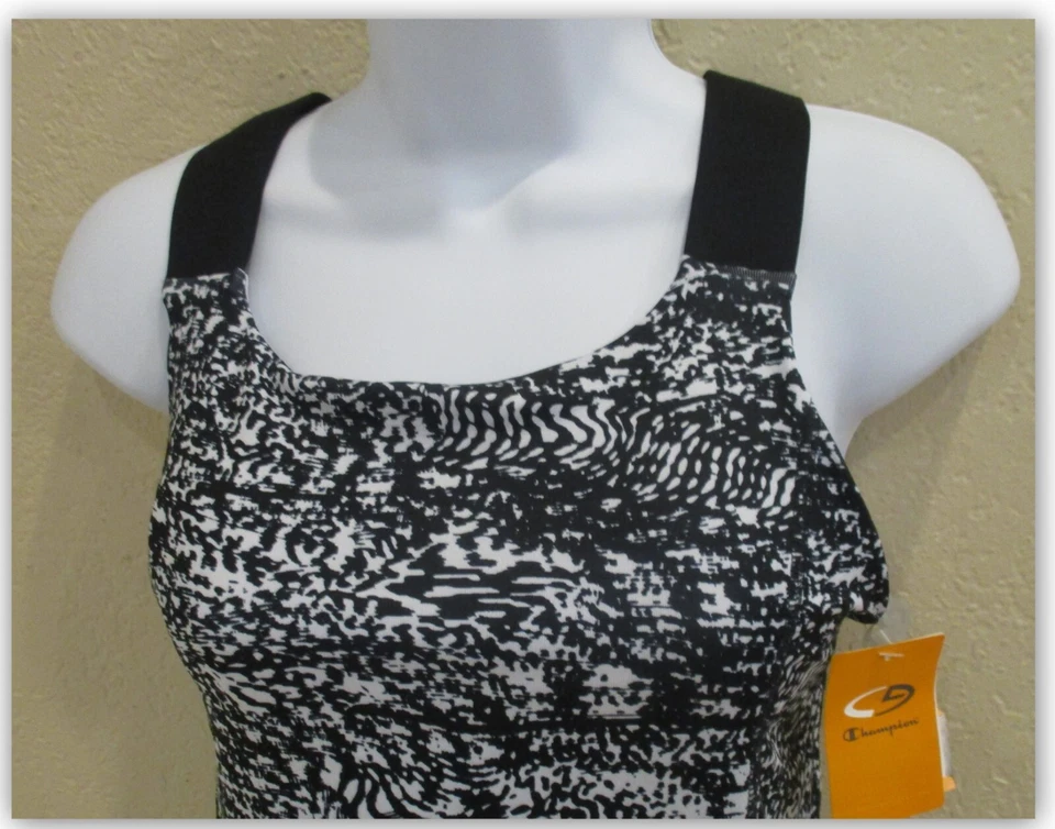 Champion Mujeres PEQUEÑO Entrenamiento Tanque NEGRO BLANCO Camisa Estampado con Sujetador Almohadilla Extraíble Foto 2 de 4