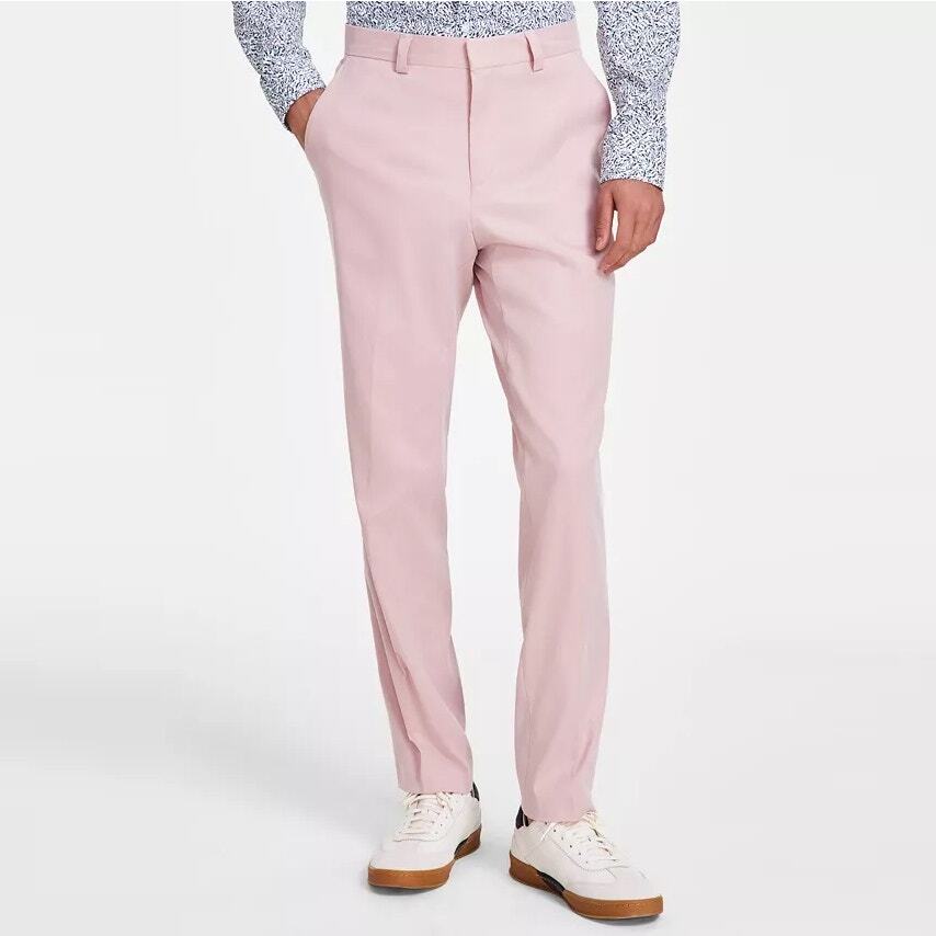 Hugo Boss Men's Pastel Pink Cotton Casual Modern-Fit Suit Pants Size US 38R