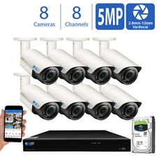 8CH NVR 8 x 5MP 2.8-12mm Varifocal Microphone IP Bullet Security Camera System
