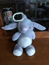 KellyToy Baby 11" Elephant Gray Plush Clip-on Rattle Pink Crinkle Ears EUC