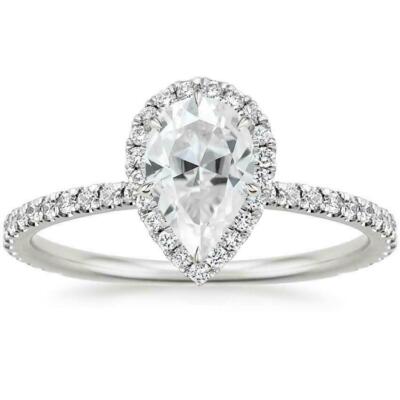 5Ct Pear Simulated Diamond High Set Halo Women Engagement Ring White Gold Plated