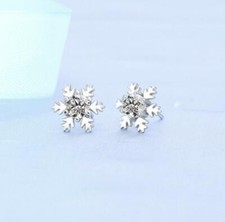 Pave Cubic Zirconia Frozen Snow-Flake Silver SP Stud Earring