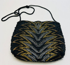 vintage la regale beaded black gold and silver shoulder handbag purse