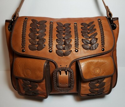 ISABELLA DISTRESSED LOOK HAND WHIP STUDDED STICHED SADONA HOBO SADDELBAG $645