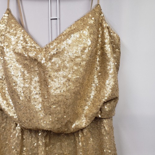 Belsoie Jasmine L184065 Gold Sequin Spaghetti Strap Dress Sz 8 Prom/ Bridesmaid - Picture 3 of 12