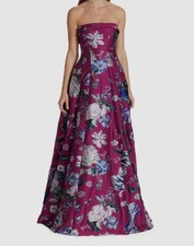  1095 Marchesa Notte Women's Purple Floral Jacquard Strapless Gown Dress Size 8