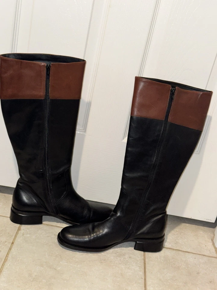 Botas hasta la rodilla Talbots de cuero negro y marrón talla 11 Foto 3 de 4