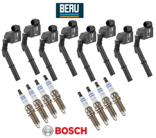 For Mercedes V8 OEM Ignition Coil Beru & Spark Plug Double Iridium Bosch (8sets)