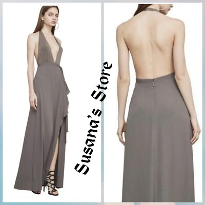 NWT BCBG MAXAZRIA SIZE 10 ANGELINE HALTER FRONT SLIT RUFFLE GOWN MAXI DRESS $298