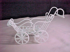 Miniature Baby Stroller Buggy Pram White Wire