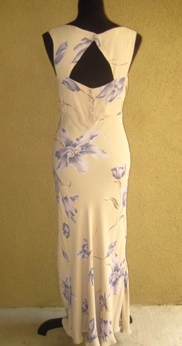 Vintage Nostalgia rayon beige floral sleeveless flared empire long dress M - 第 9/16 張圖片