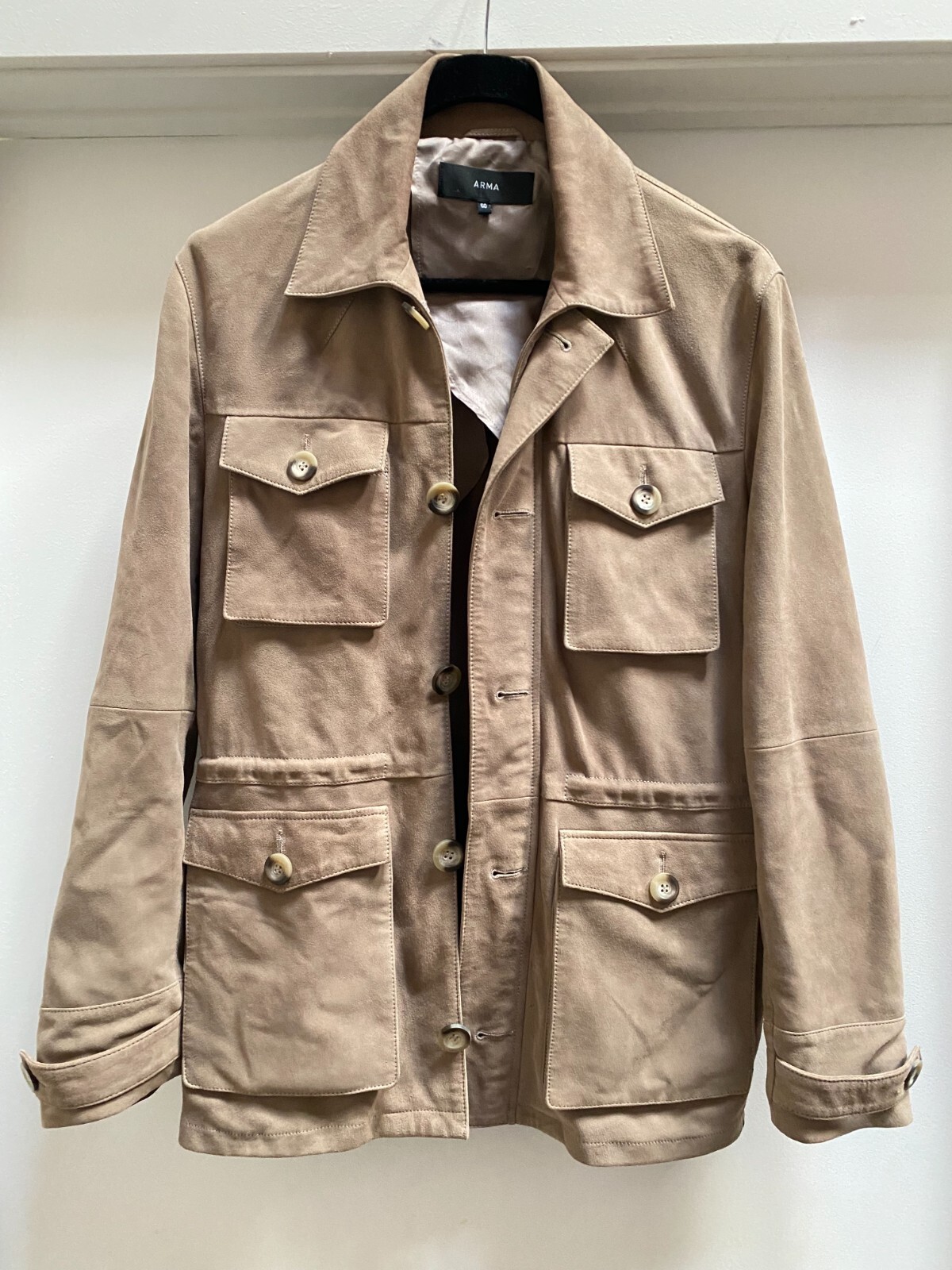 ARMA Leather Suede Safari Military Field Jacket Siz… Gem