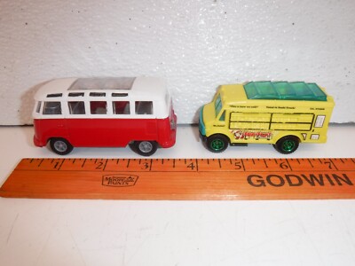 Vtg. Matchbox  Food Truck  Fun-Fun Sushi Yellow Truck 1:64 With Red & White Van