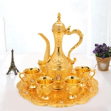 Tea Set Turkish Coffee Set W/Pot +6 Cups Wedding Birthday Home Decor Vintage Set