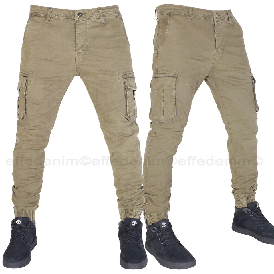 Pantaloni Uomo Cargo con Tasche Laterali Multitasche con Tasconi slim nuovo - Immagine 4 di 4