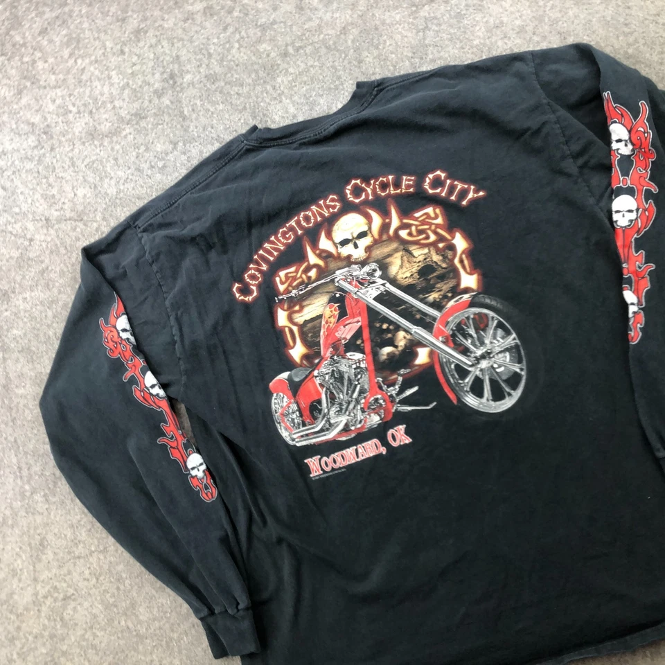Vintage Motorcyles Shirt Men XL Black Long Sleeve Covington Customs - Image 2 of 4