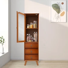 Durable Bamboo Storage Cabinet with Drawers Freestanding Single-door Cupboard