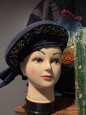 Aso-Oke African Headtie Auto Gele, Navy Blue Stoned Ready Made Gele Fabric Women