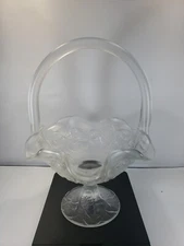 Fenton Satin Ckear  Glass finish basket applied handle Glows 
