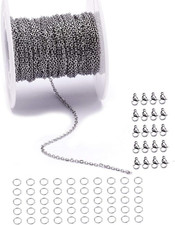 33 Feet Stainless Steel Flat Cable Chains Link Spool Bulk with 20 Lobster Clasps