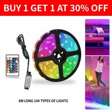 LED Strip Lights 8m RGB 5050 Colour Changing Tape Cabinet Kitchen TV Lighting