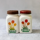 1950s Vintage Fire King Tulip Salt & Pepper Shakers Milk Glass Retro Kitchen