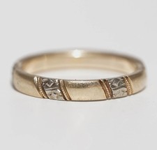Antique Art Deco 14k Solid Yellow White Gold Engraved Diamond Ring - Thick Band