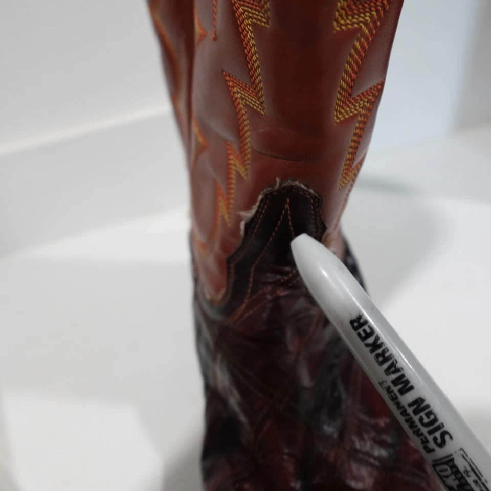 Botas Tony Lama Talla 6A Western Anguila Cuero Vaquero Marrón 8111 Punta de Ala Foto 3 de 4