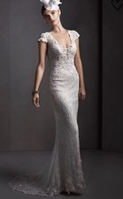 Sheer Beaded Wedding Gown in Ivory, Sottero and Midgely, size ~10-12