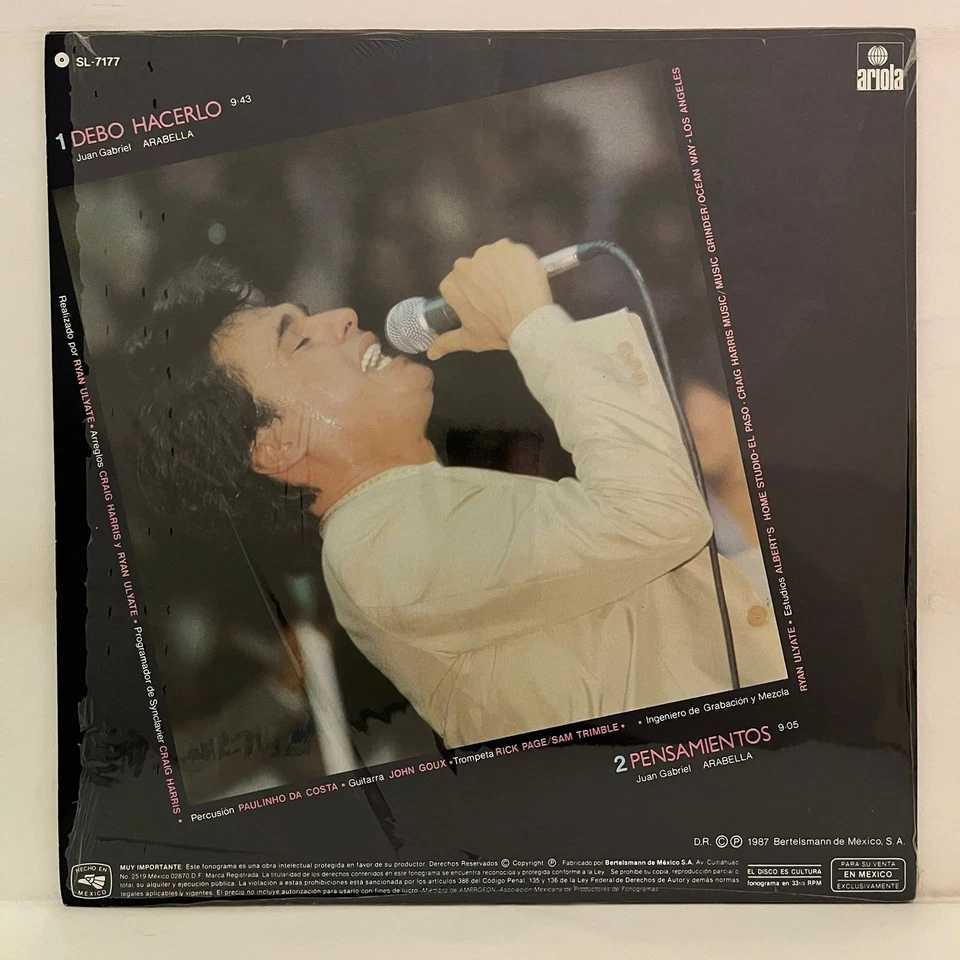 JUAN GABRIEL - DEBO HACERLO VERSION DISCOTHEQUE - 1987 MEXICAN 12" SINGLE - Image 2 of 4