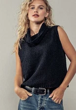Cowl Neck Crochet Top - Black