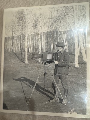 Early 1900s Photograph   Man with Panoramic Bellows Camera in Birch Forest