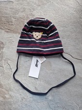 Steiff Mütze Gr. 47 neu mit Etikett, Marineblau / Burgunderrot, Bärchen