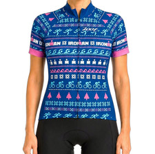 Zoot Ironman Cycling Jersey Womens Medium Holiday Short Sleeve Full Zip Web Mesh