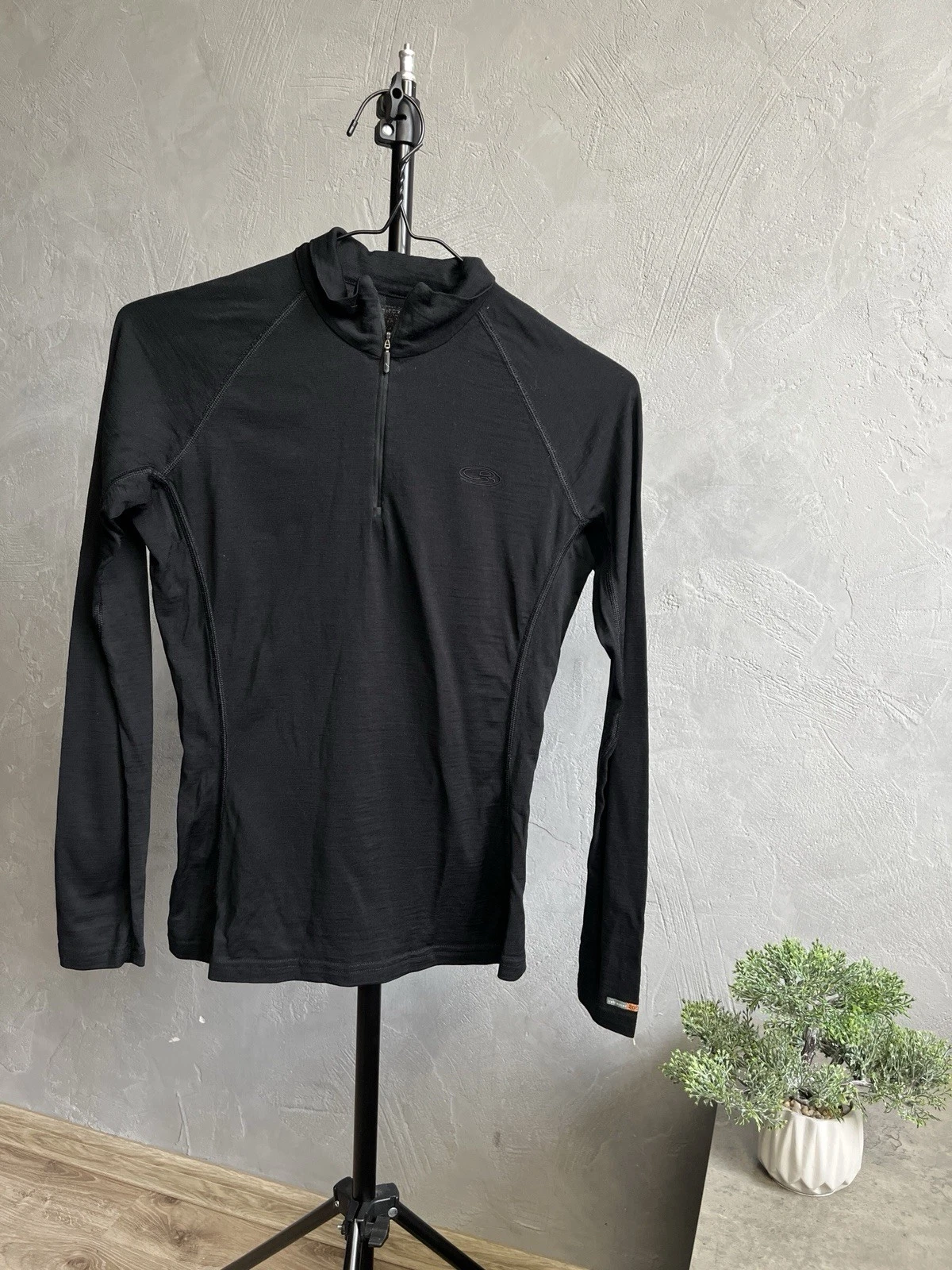 Icebreaker 200 Merino Wool 1/4 Zip Long Sleeve Base Layer Top Black Women S