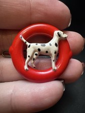Vintage 1960s Red Lucite Dalmatian Dog Hair Barrette Novelty Clip