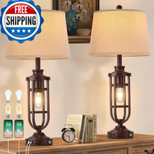 Srjjrs 28 Table Lamps For Living Room Set Of 2 Farmhouse Bedroom Lamps For