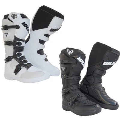 Wulfsport Trackstar2 Adult Motocross Boots Off-Road Durable Outsole Black White