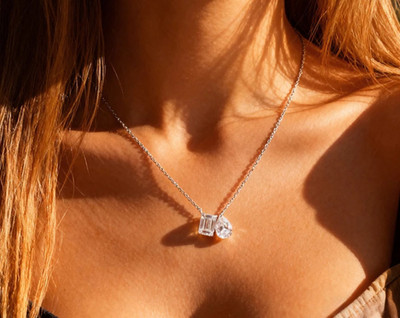 Halskette 5,0 kt Birnen- & Smaragdschliff Laborgefertigter Diamant Testpass VVS1/D 18 K Gold